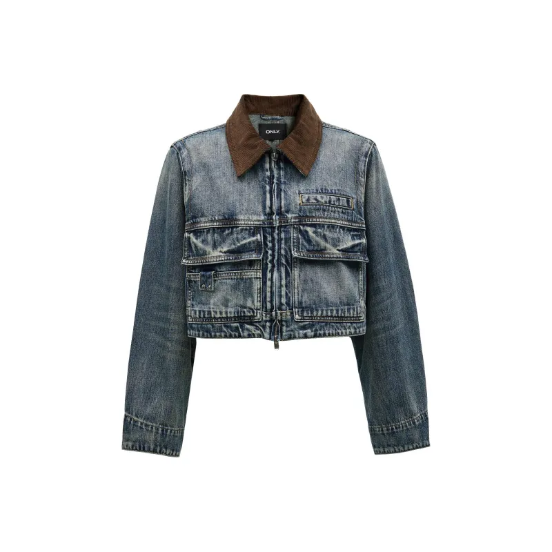 ONLY Cropped Coats Women's J35 510 Washed Denim Blue-0