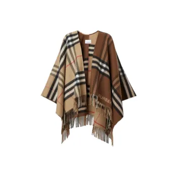Burberry Contrast Check Fringed Cape