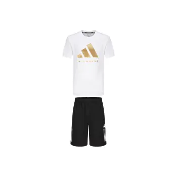 Adidas TAEKWONDO Casual Sportswear Men's Set White Gold Short Sleeved Shirt+Black Shorts