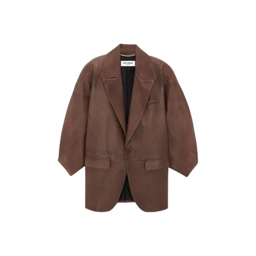 SAINT LAURENT SS23 Leather Jacket Women's Chestnut