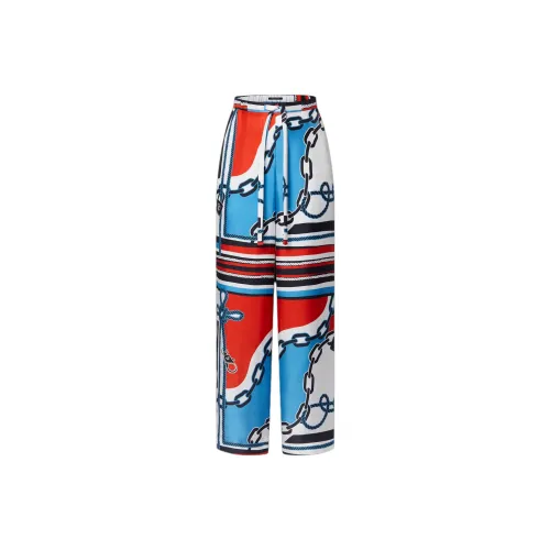 LOUIS VUITTON Nautical Print Wide-Leg Pajama Pants Casual Pants Women's Blue