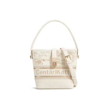 CentarlKatty Polyurethane Bucket Bag Handbag Women's White Embroidery
