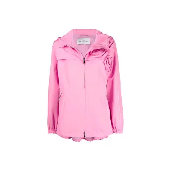 Valentino Solid Color Hooded Puffer Jacket Women's Pink