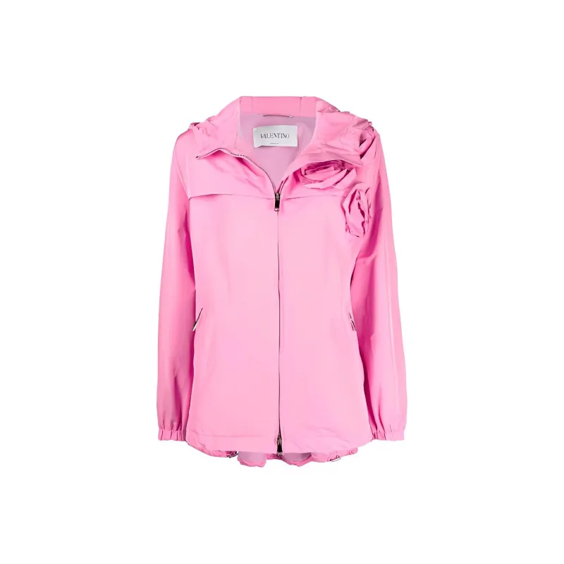 Valentino Solid Color Hooded Puffer Jacket Women's Pink-0