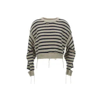 MM6 Maison Margiela Striped Distressed Knit Jumper