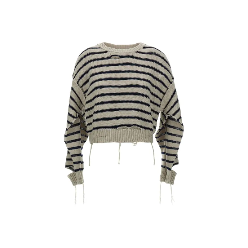 MM6 Maison Margiela Striped Distressed Knit Jumper-0