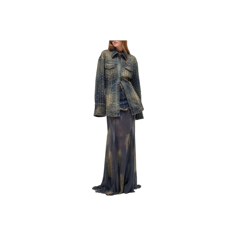 Blumarine Studded Distressed Denim Jacket-0
