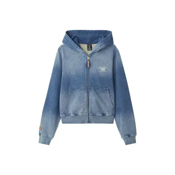 Skechers Sports Alliance Series Denim Jacket Women's Gradient Distressed Denim Blue