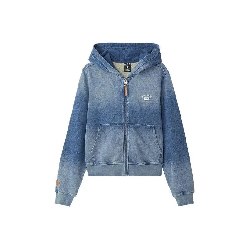 Skechers Sports Alliance Series Denim Jacket Women's Gradient Distressed Denim Blue-0