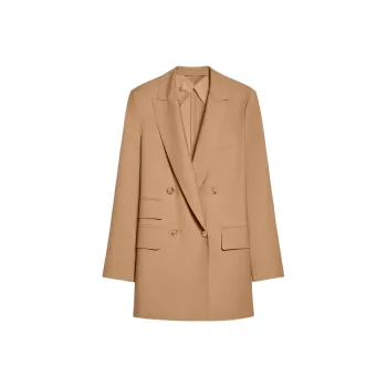 MaxMara Nebbie Collection Straight Wool Canvas Blazer Business Suits Coats Women's Camel