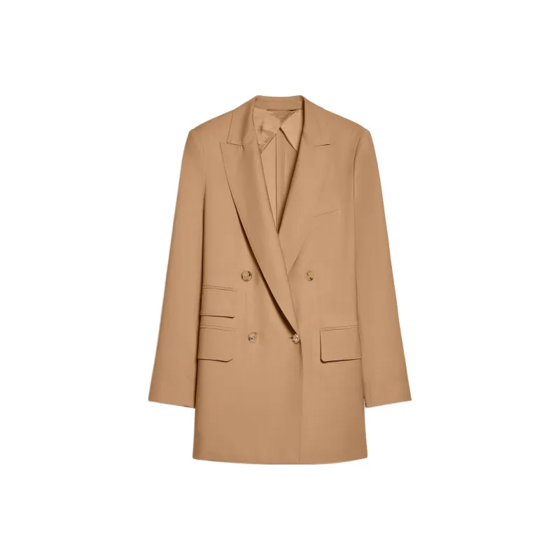MaxMara Nebbie Collection Straight Wool Canvas Blazer Business Suits Coats Women's Camel-0