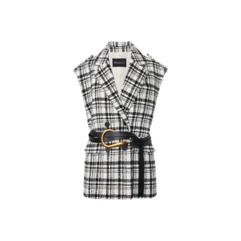 MO&CO Vests Women's Black White Plaid