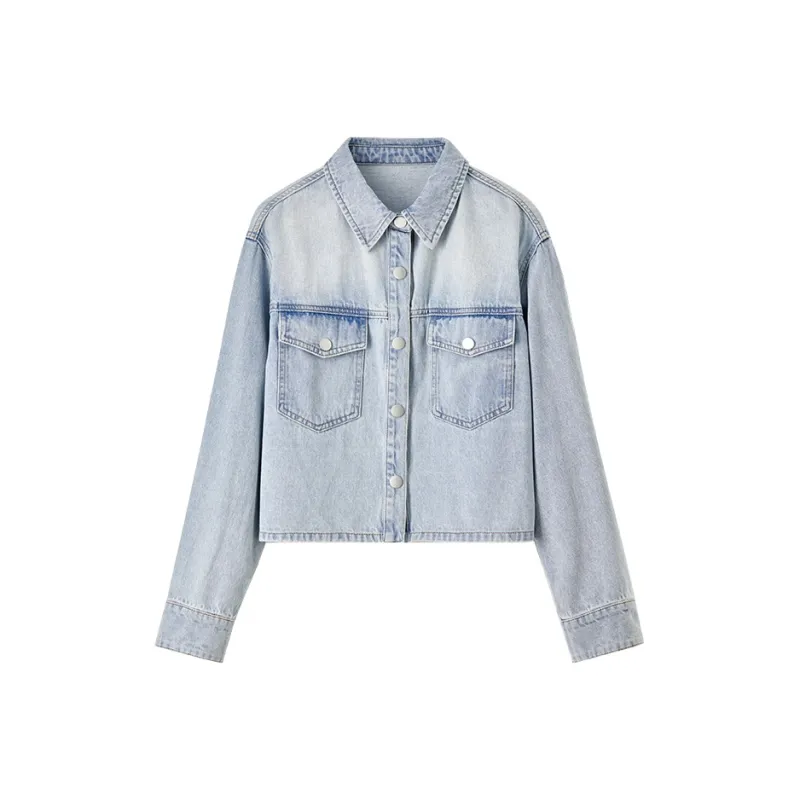 SENTUBILA Denim Jackets Women's Cool Aqua Blue-0