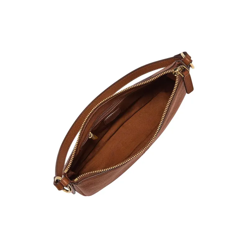 FOSSIL Leather Shoulder Bag Trumpets Women's Brown-3