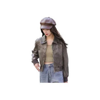 Emodues Leather Jacket Women's Gray