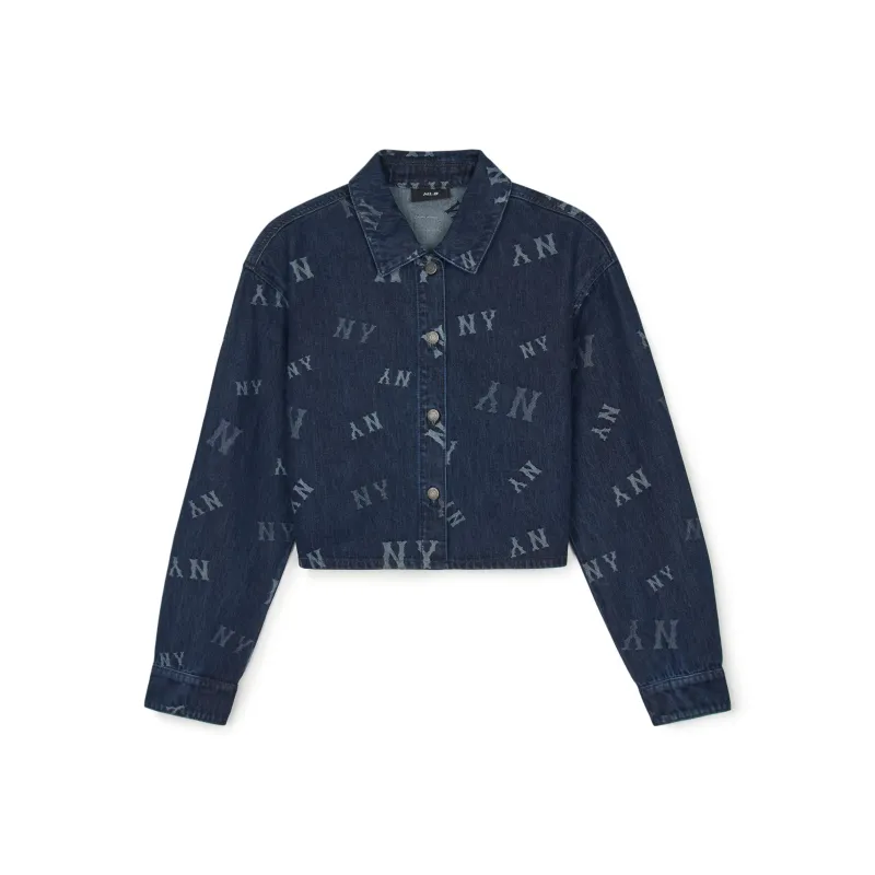 MLB Classic Monogram New York Yankees Denim Jacket Women's Marine Blue-0