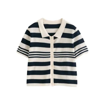 Initial Language Knitwear Women's Navy Blue Ecru Stripes