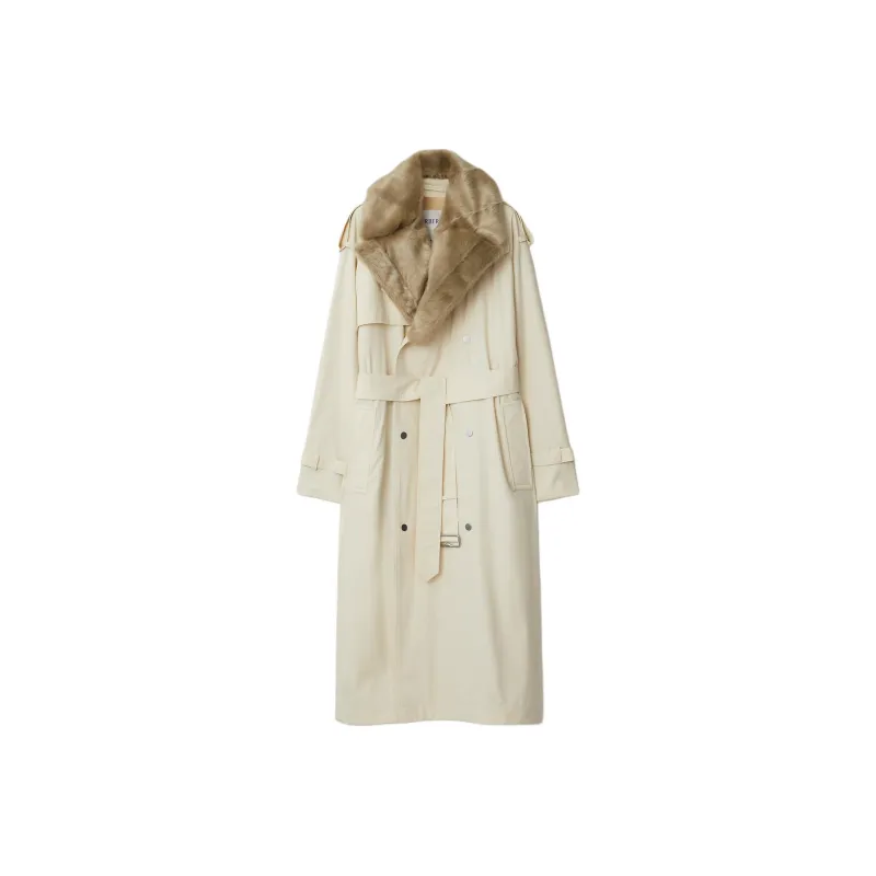 Burberry Trench Coat Women's Plain White Fabric-0
