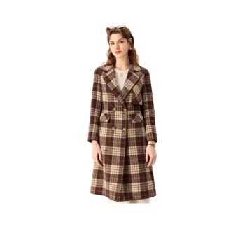 FENHONGMALI Coats Women's Coffee Plaid