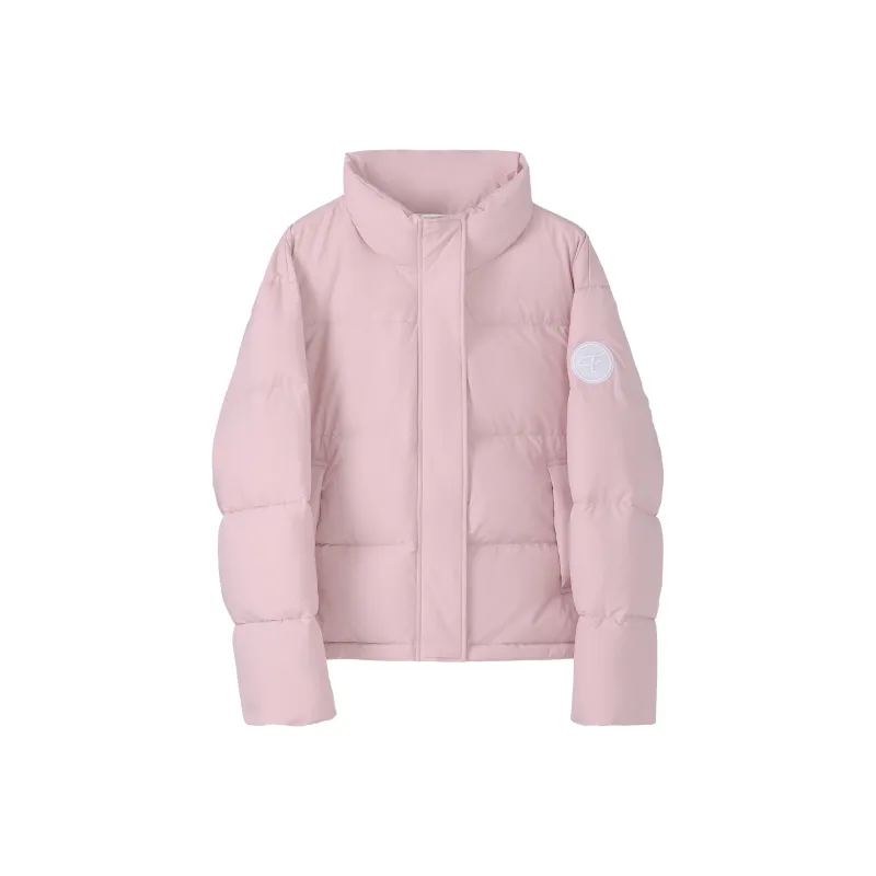 Fstudio Korean Style Stand Collar Cropped Loose Fit Down Jacket Women's Pink-0