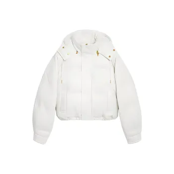 CELINE FW21 Solid Color Detachable Hood Loose Fit Cropped Puffer Jacket Women's White