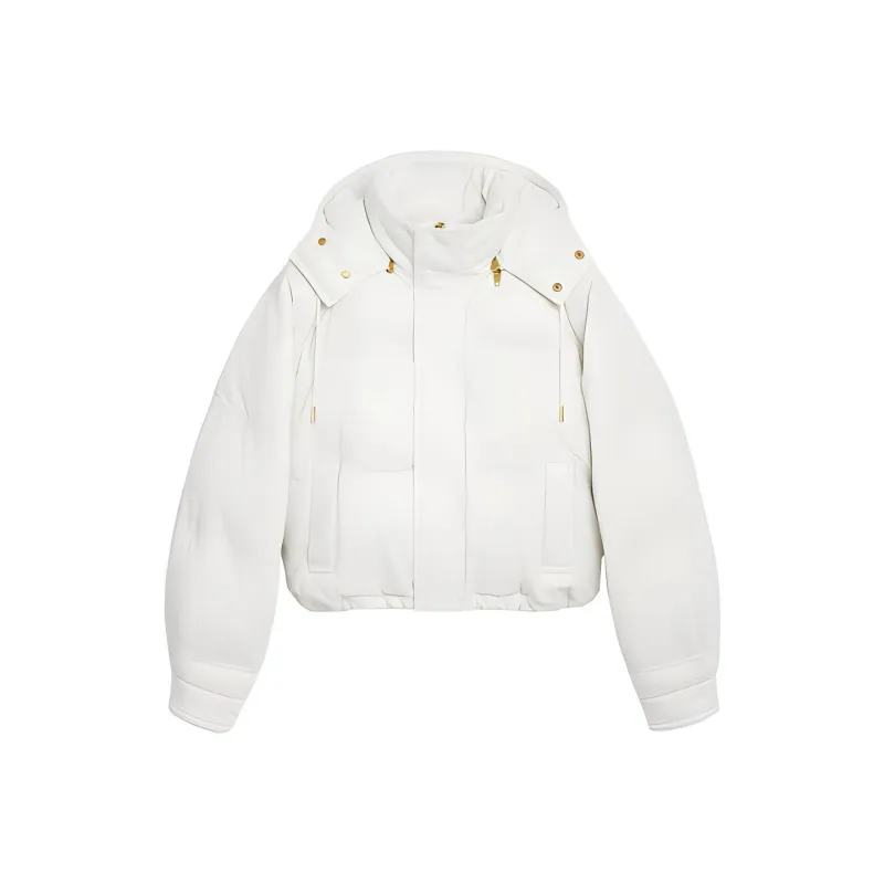 CELINE FW21 Solid Color Detachable Hood Loose Fit Cropped Puffer Jacket Women's White-0