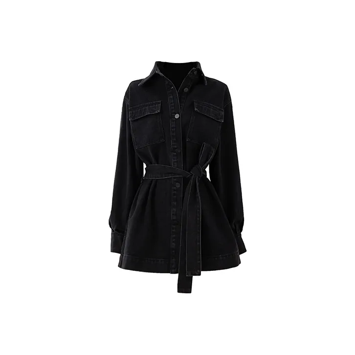 SOON FLOWER Denim Jacket Fall Women's Black-0