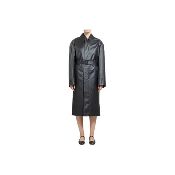 Lemaire Belted Rain Coat With Slits 'Ash Black'