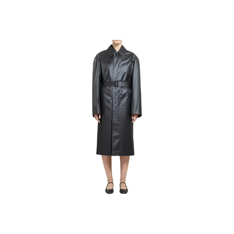 Lemaire Belted Rain Coat With Slits 'Ash Black'-0