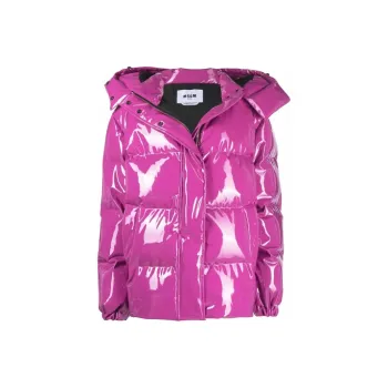 MSGM Solid Color Detachable Hood Puffer Jacket Women's Purple