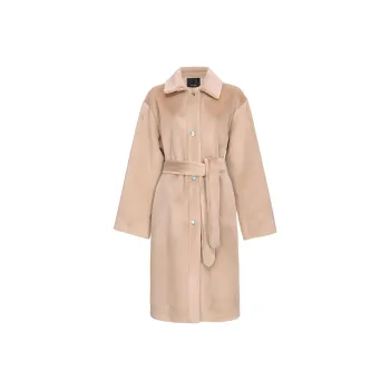 PINKO Lon Sleeved Belted Faux Fur Coat
