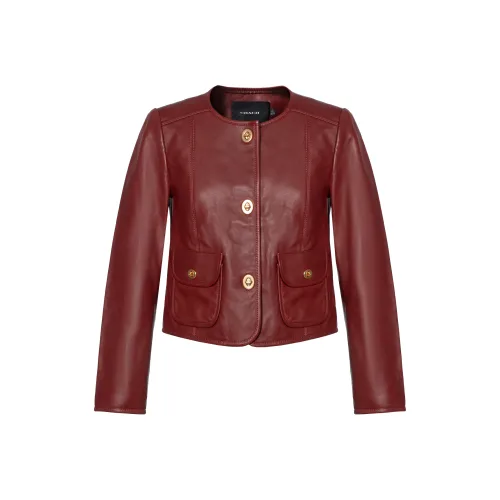 COACH SS22 Leather Jacket Women's Saddle Brown