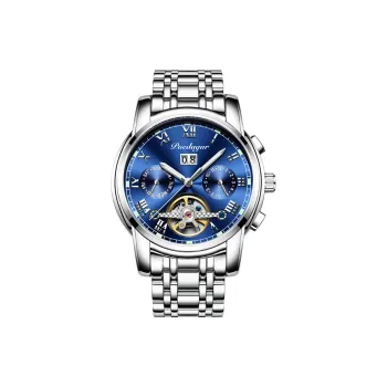 POEDAGAR Automatic Mechanical Movement Stainless Steel Watchband Watch Men's Watches Blue Dial