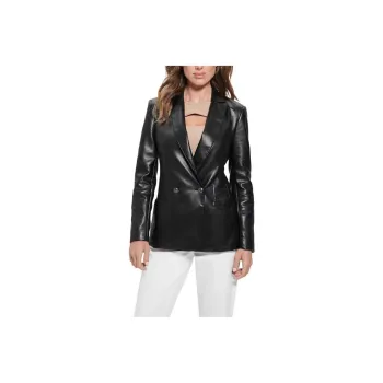 GUESS Emelie Faux Leather Blazer Leather Jacket Women's Black