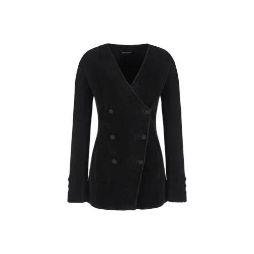 EMPORIO ARMANI Double Breasted Blazer In Terry Effect Bonded Chenille Business Suit Women's Black