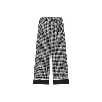 VINMUK Casual Pants Unisex Black White Plaid