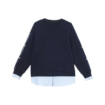 PAZZO Patchwork Shirt Mock Two Piece Sweatshirt Women's