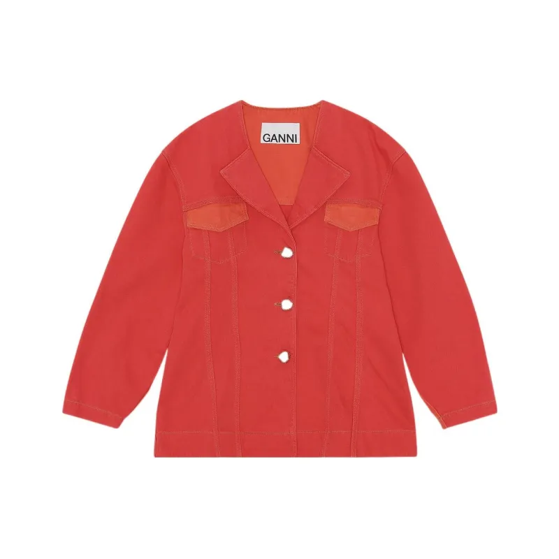 GANNI Denim Jackets Women's Red-0