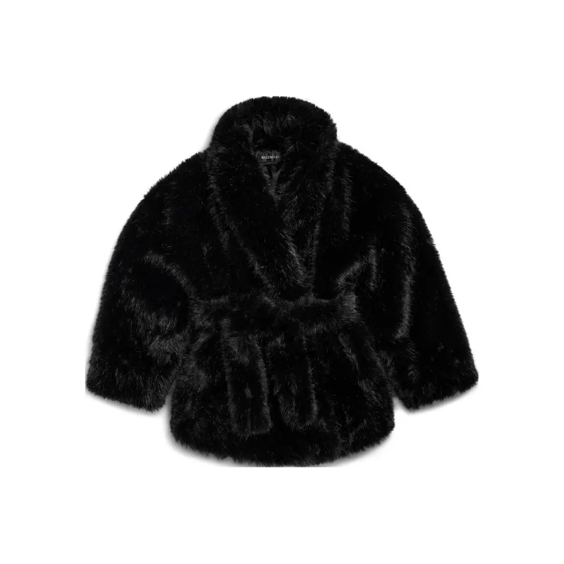 Balenciaga SS25 Velvet-feel Coat Loose Fit Style Women's Black-0