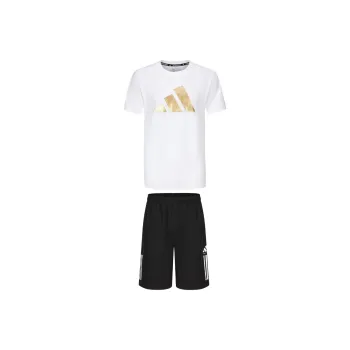 Adidas TAEKWONDO Casual Sportswear Men's Set White Gold Short Sleeved Shirt+Black Shorts