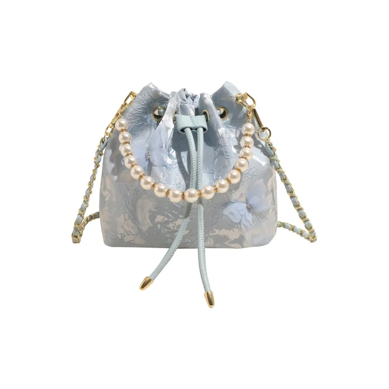 RIVMIND Fabric Shoulder Bag Women's Ecru/Blue/Pink-6