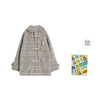 B.Duck Coats Women's Khaki Gray Blue Plaid