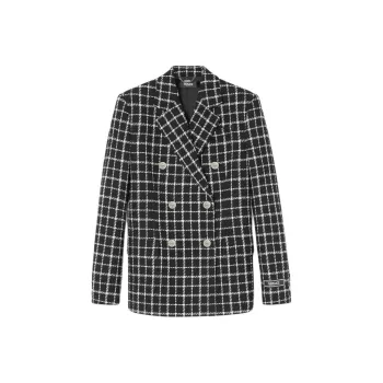 VERSACE Double-Breasted Checked Tweed Blazer