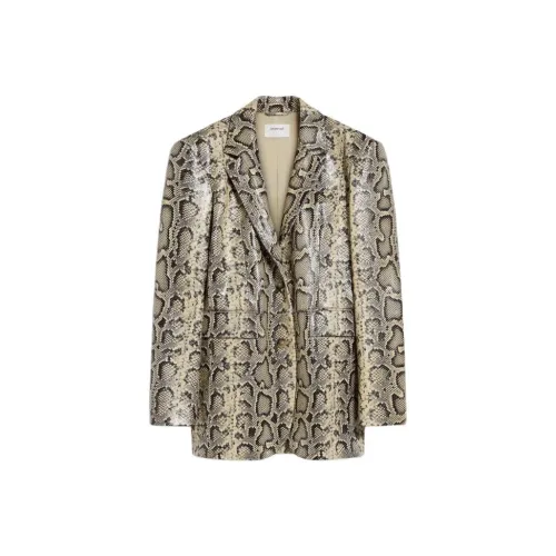 SportMa Fiorigi Collection Oversized Python-Print Leather Blazer Business Suit Women's Light Brown