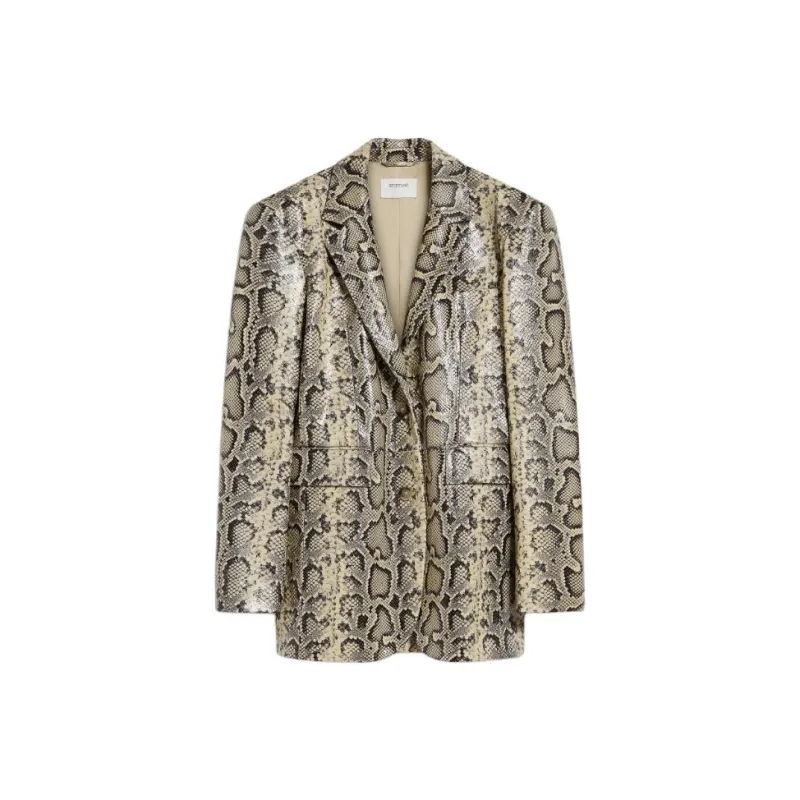 SportMa Fiorigi Collection Oversized Python-Print Leather Blazer Business Suit Women's Light Brown-0
