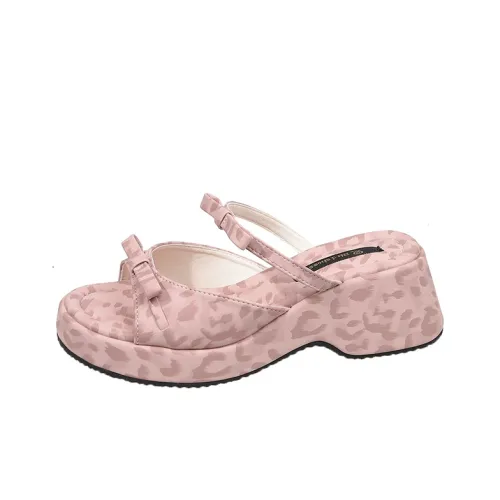 AJPAP Cut Out Woven Slide Slippers Women's Leopard Print