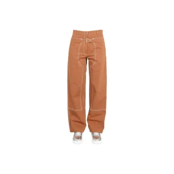 Stella McCartney High Waist Buckle Detailed Straight Leg Trousers