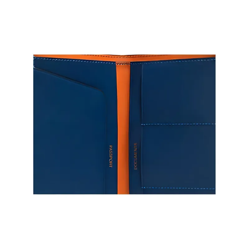 COACH Cow Leather Passport Holder Mini Unisex Brown & Marine Admiral Blue-2