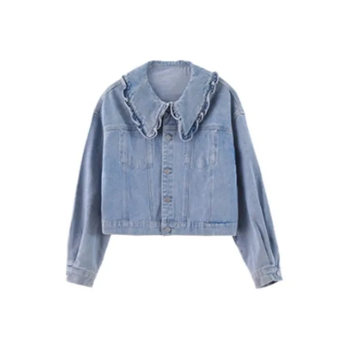 Linjou Denim Jackets Women's Denim Blue-0