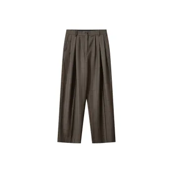 MOSIIMORII Casual Pants Women's Coffee Brown Plaid